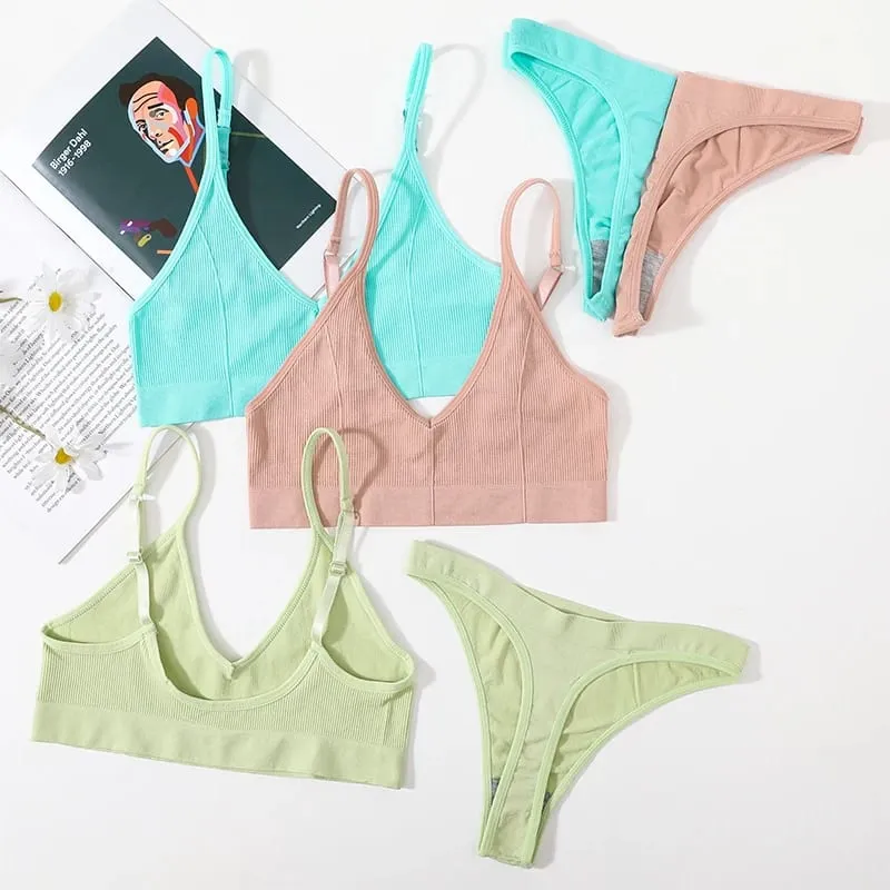 Women Seamless Bra And Panties Set Low Rise Thongs U-Shape Back Crop Top Bralette Comfort Sport Underwear Sexy Lingerie Set