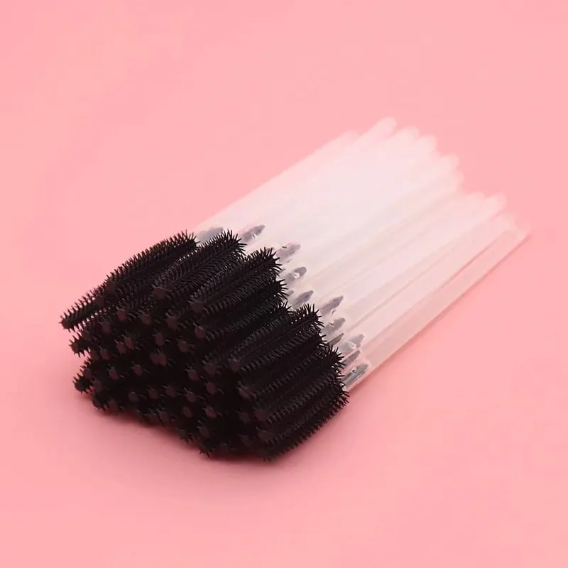 Hot 50 Pcs Disposable Silicone Eyelashes Brushes Transparent Rod Mascara Stick Eye Lash Brush Eyelash Extension Makeup Tools