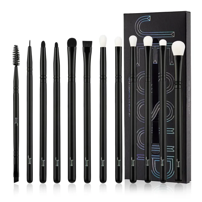 Jessup Eye Makeup Brushes Set Eyeshadow Brush Set Blending Eyeliner Eyebrow Eyelash Shadow Spoolie 12pcs Mixed Hair Black T322