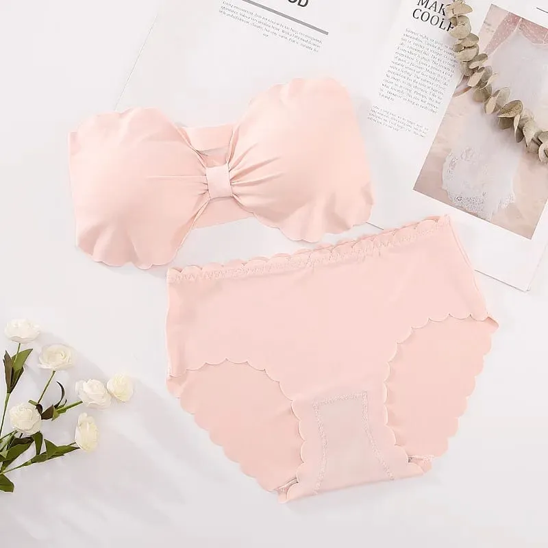 Women Seamless Bra And Panties Set Wire Free Bra Top Push Up Bralette Briefs Japanese Underwear Set Female Sexy Lingerie