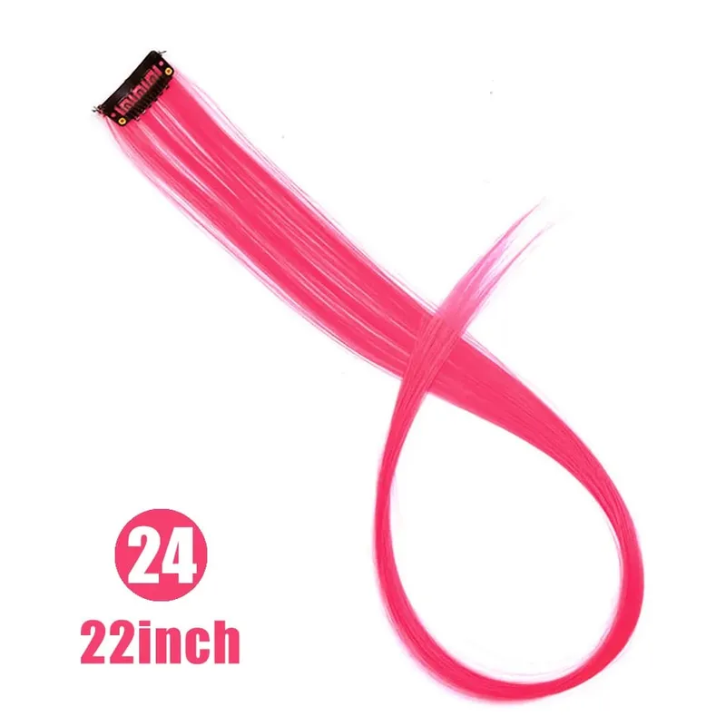 22 Inch Synthetic Colored Highlight Hair Extensions Rainbow Long Straight Hairpieces for Women Kids Girls Purple Pink Blue