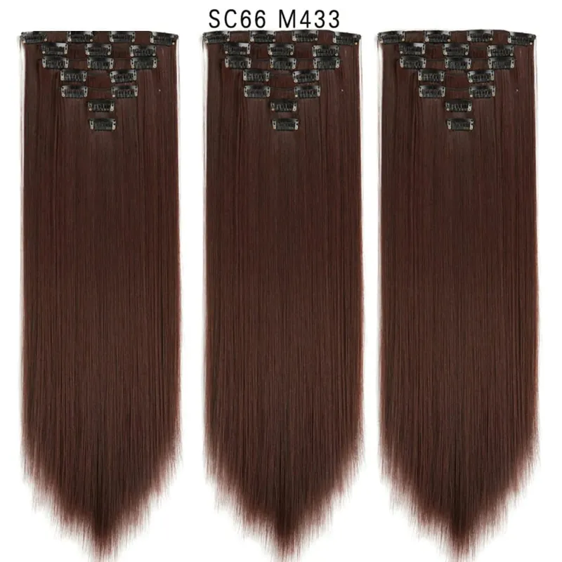 22Inch Synthetic Long Straight Clip In Hair Extensions 16 Clips For Women Fake False Hair Pieces Ombre Black Blonde Styling Hair