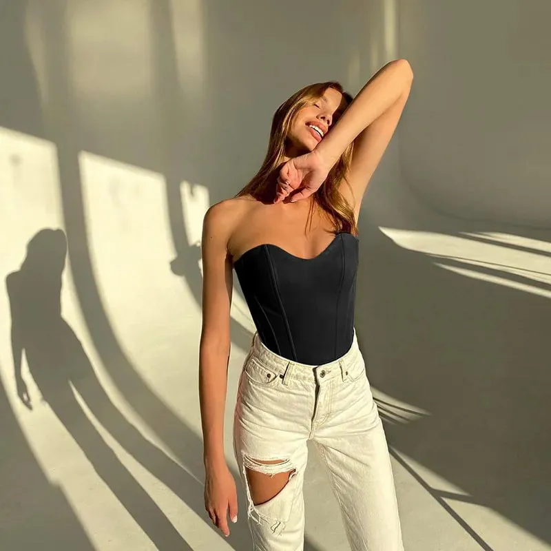 Sexy Women Tube Tops Solid Sleeveless Slim Skinny Corset Cropped Top 2023 Summer Casual Elegant Female Strapless Vest