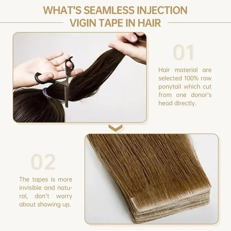 Full Shine Invisible Seamless Injection Tape in Human Hair Extensions Brown Color Virgin Real Tape Hair Extensions Long Lasting