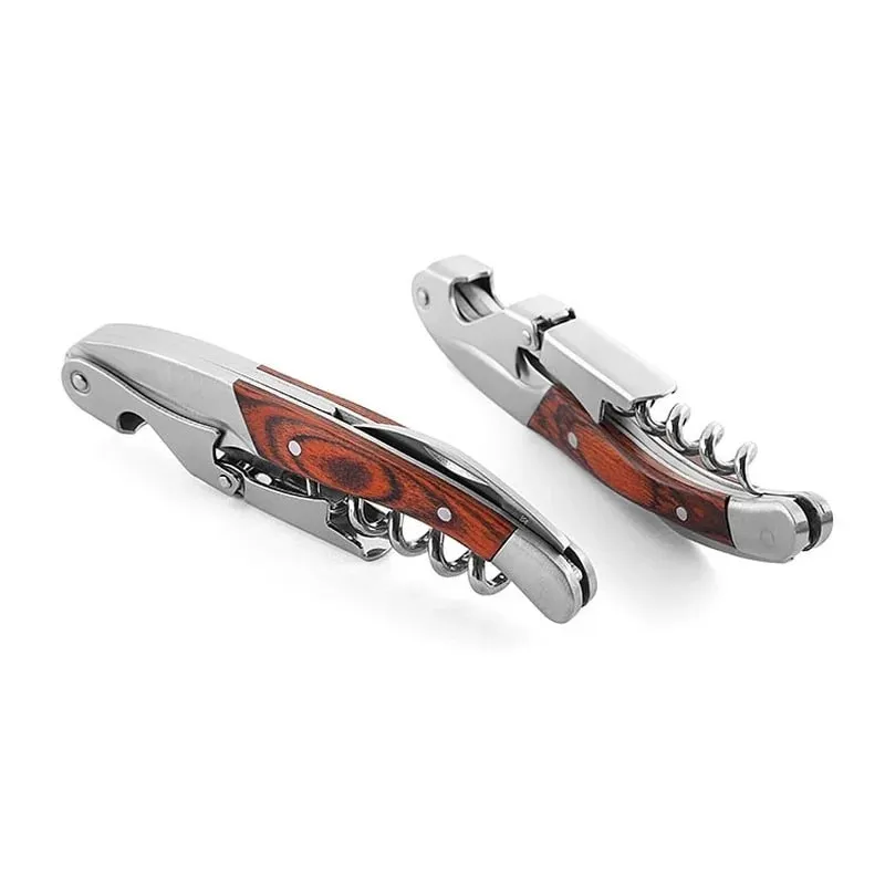 Wine Corkscrew Multifunction Wooden Handle Stainless Steel Red Wine Bottle Opener Kitchen Accessories Cork Remover Beer Opener