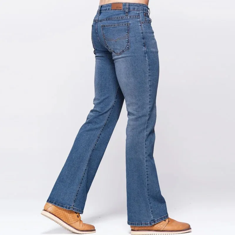Mens Slim Boot Cut Jeans Classic Stretch Denim Slightly Flare Sky Blue Jeans Casual Stretch Jeans