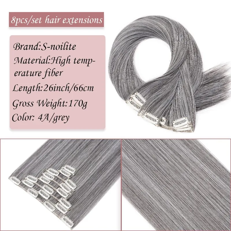 S-noilite Synthetic Clip In Hair Extensions Long Straight Clip In 8pcs/set Hairpieces 26inch Pure Color Pale Blonde Clip In Hair