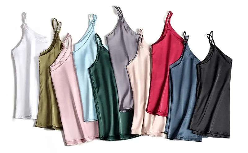 Spaghetti Strap Top Women Halter V Neck Basic White Cami Sleeveless Satin Silk Tank Tops Women'S Summer 2026 Camisole