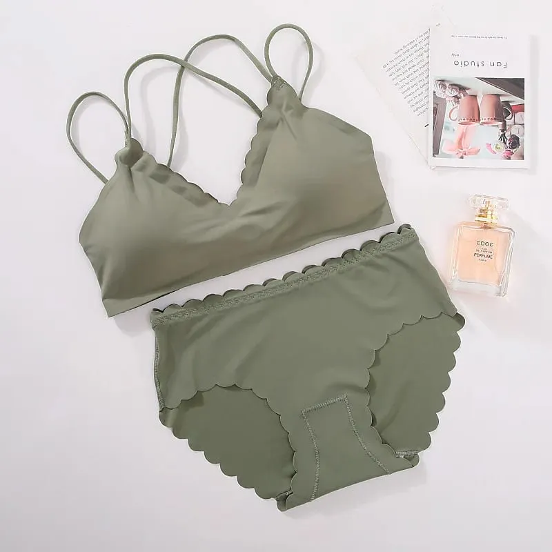 Women Seamless Bra And Panties Set Wire Free Bra Top Push Up Bralette Briefs Japanese Underwear Set Female Sexy Lingerie