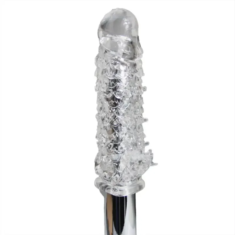 Fish Scales Shape Delay Penis Extender Reusable Sleeve For Men Clit MASSAGE GSpot Squirt Dildo Extension Sex Products Cock Rings