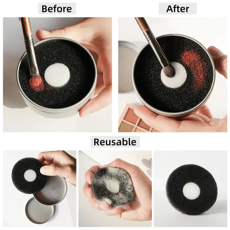 OVW Makeup Brush Dry Cleaner Box Double Use Eye Shadow Brushes Color Remover Sponge Brush Washing Scrubber Clean Kit