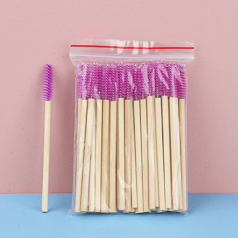50 Pcs Bamboo Handle Eyelash Brushes Disposable Eyebrow Brush eyelash Extension Mascara Wands Applicator women Makeup Tools