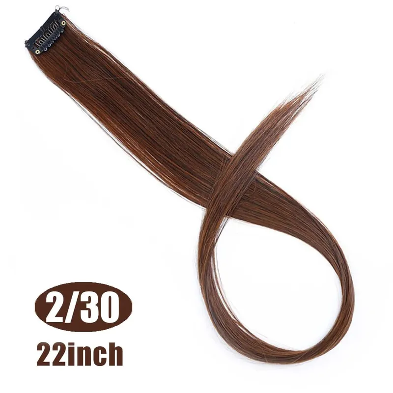 22 Inch Synthetic Colored Highlight Hair Extensions Rainbow Long Straight Hairpieces for Women Kids Girls Purple Pink Blue