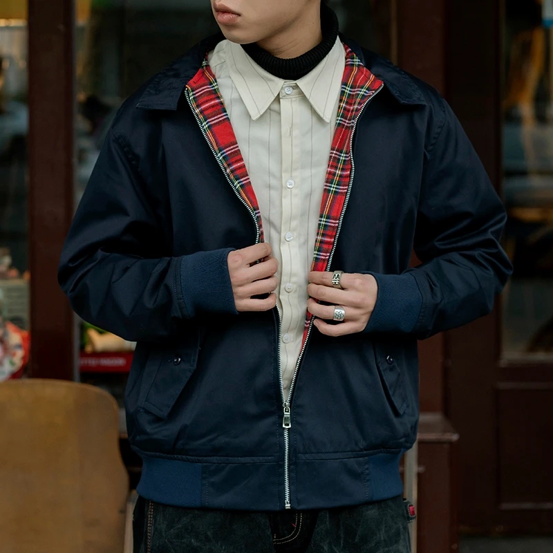 Men jacket autumn thin EU size vintage classic bomber coat inner plaid jacket