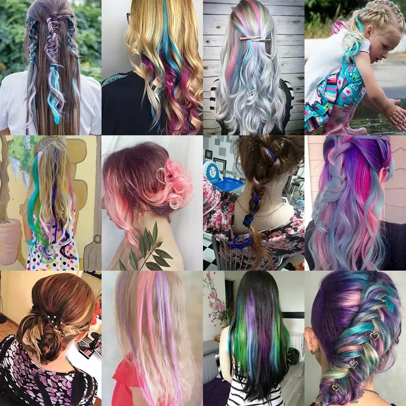 Synthetic Leeons Clip In one Pieces Hair Extensions Heat Resistant Hairpieces Rainbow Ombre Hair Extensions Fake Long Hair Women