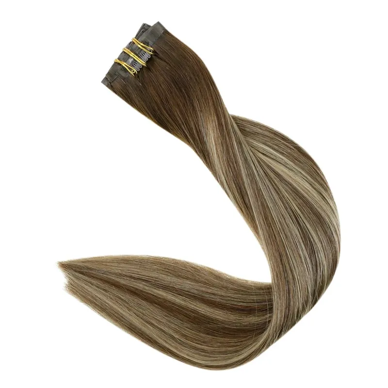 Clip invisibile senza cuciture nelle estensioni dei capelli umani Full Shine 8 pezzi 120 g Colore biondo Remy Balayage