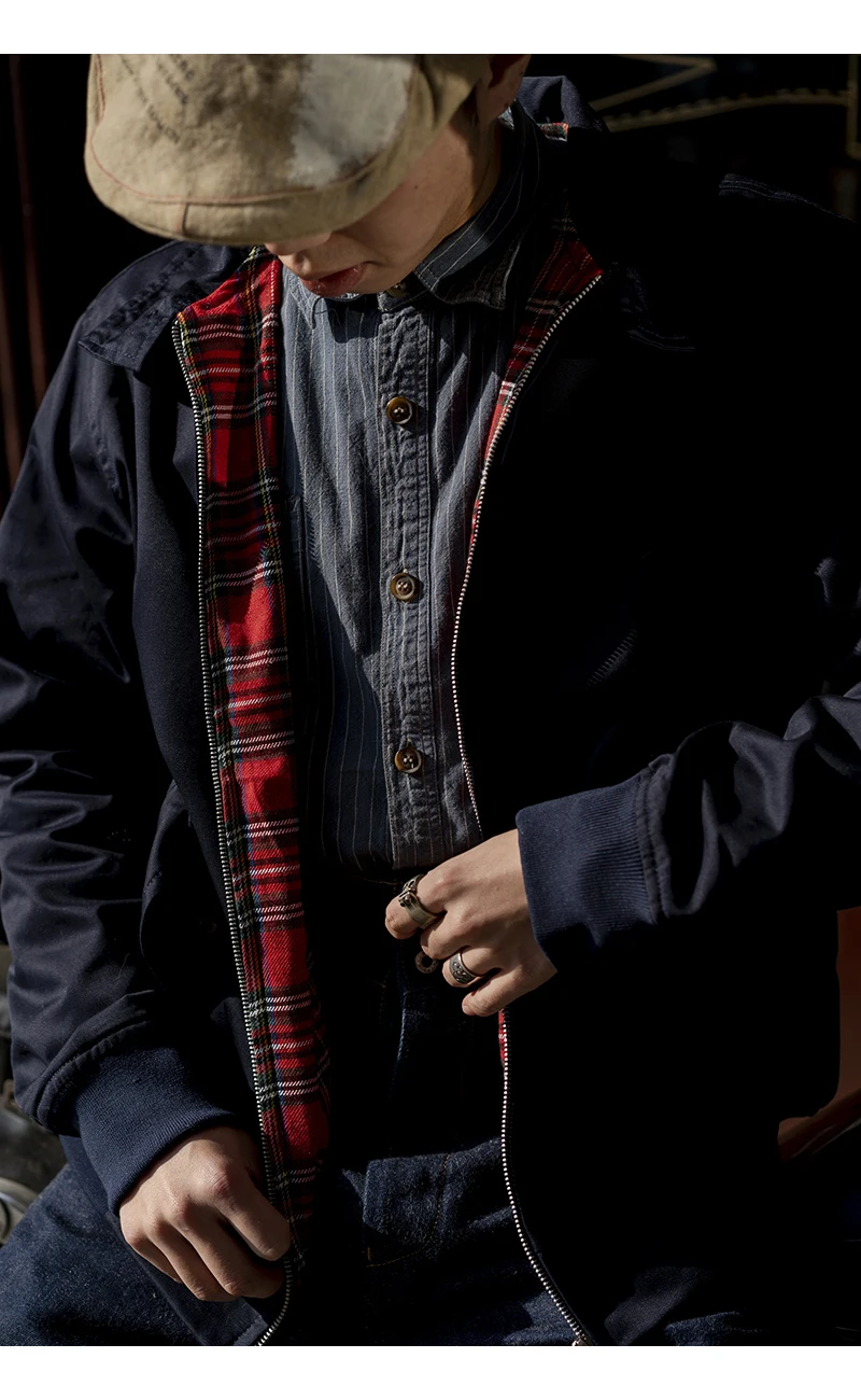 Men jacket autumn thin EU size vintage classic bomber coat inner plaid jacket