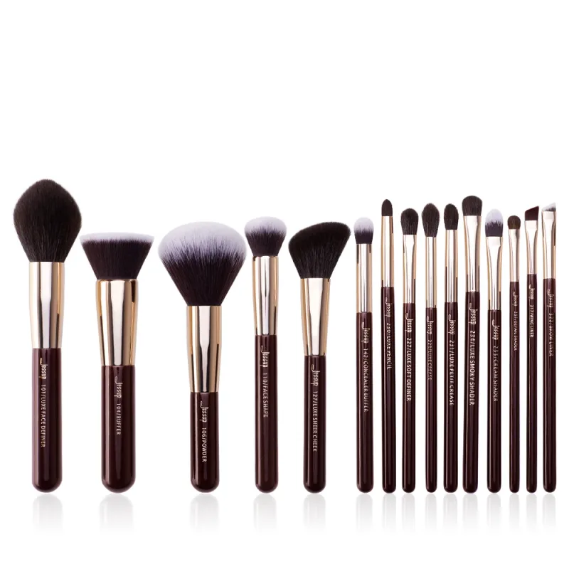 Jessup Makeup Brushes Set 15pcs Professional Makeup Brush Powder Eyeshadow Liner Foundation Blush Blending Zinfandel/Golden