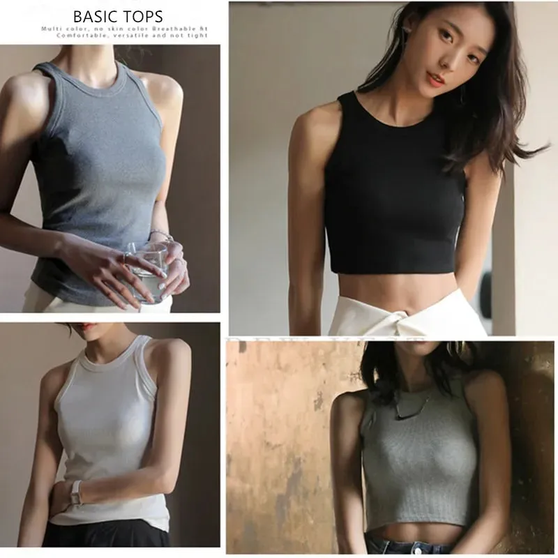 Basic Solid T Shirts Women Slim Halter Neck Off-shoulder Camisole Tops Tees Summer Female Tanks Sleeveless Dropshipping