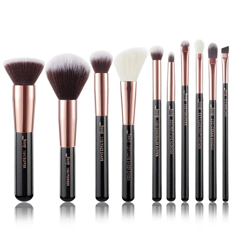Jessup brushes 10pcs Make up Brush Natural-Synthetic Foundation Powder Contour Blush Eyeshadow Wing Liner Pearl Black