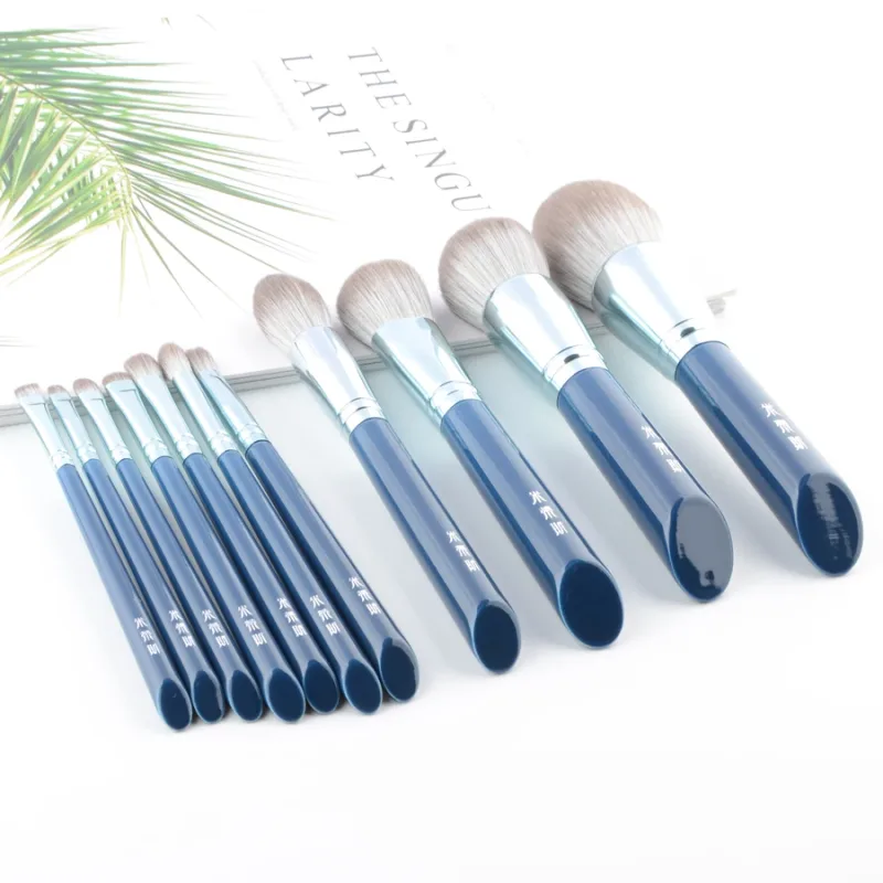 11pcs/Set Blue Makeup brushes Set Foundation Blusher Bronzer sculpting Highlighter Eye shadow eyebrow Make up brush Grey hair — image 5