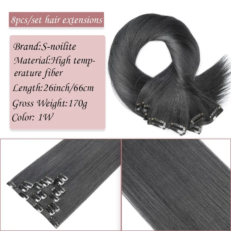 S-noilite Synthetic Clip In Hair Extensions Long Straight Clip In 8pcs/set Hairpieces 26inch Pure Color Pale Blonde Clip In Hair