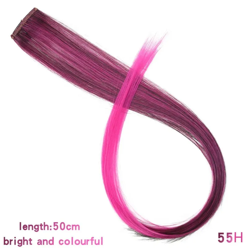 22 Inch Synthetic Colored Highlight Hair Extensions Rainbow Long Straight Hairpieces for Women Kids Girls Purple Pink Blue