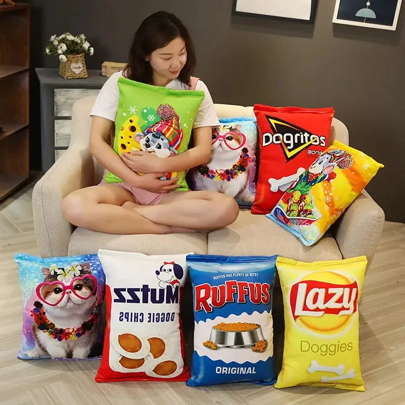 Creative Lifelike Snacks Plush Pillow Simulation Cat Dog Food Potato Chips Cookie Lifelike Food Snack Cushion Plushie Props Gift — image 8