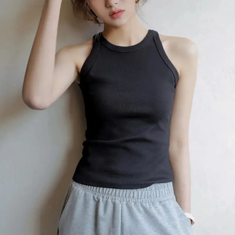 Basic Solid T Shirts Women Slim Halter Neck Off-shoulder Camisole Tops Tees Summer Female Tanks Sleeveless Dropshipping