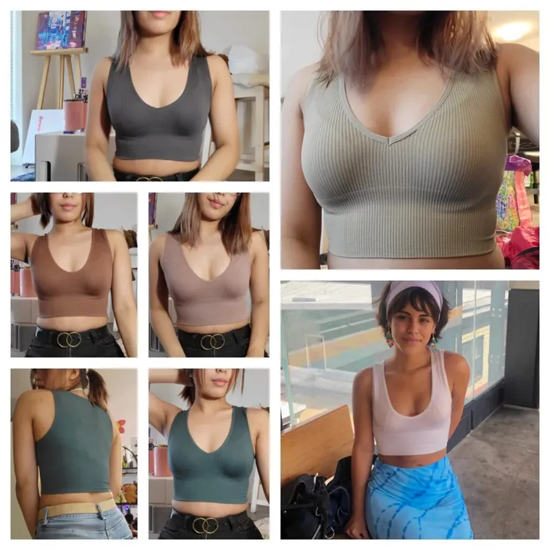 Deep V-Neck Wome Crop Top Solid Color Slim Fit Tank Stretchy Sleeveless Vest Casual Ribbed Knit Bra Top Low Cut Camisole M-XL