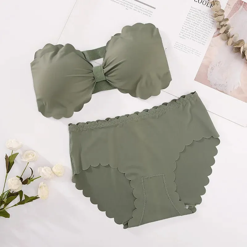 Women Seamless Bra And Panties Set Wire Free Bra Top Push Up Bralette Briefs Japanese Underwear Set Female Sexy Lingerie