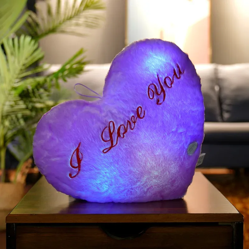 1pc 35CM Glowing Heart Shaped Plush Pillow Stuffed Decorate I LOVE U Colorful Luminous Toy Kids Companion Present Lovers Gift