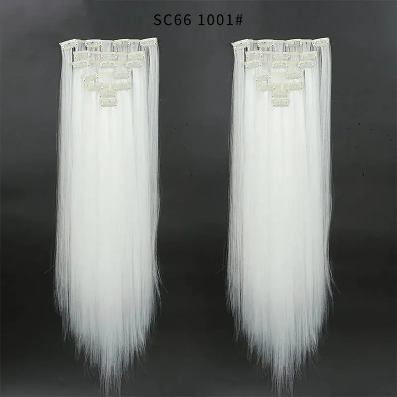 22Inch Synthetic Long Straight Clip In Hair Extensions 16 Clips For Women Fake False Hair Pieces Ombre Black Blonde Styling Hair