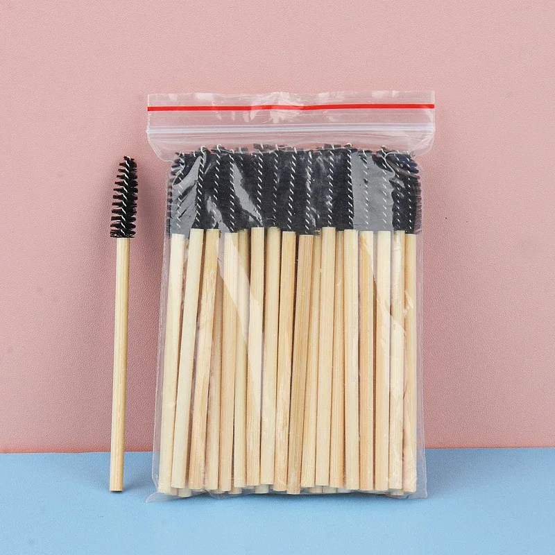 50 Pcs Bamboo Handle Eyelash Brushes Disposable Eyebrow Brush eyelash Extension Mascara Wands Applicator women Makeup Tools