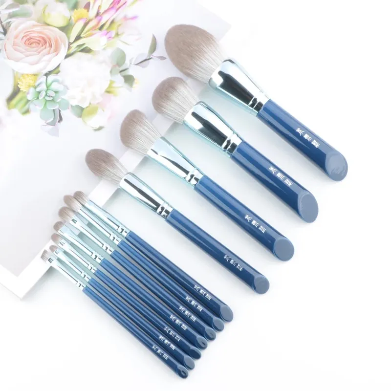 11pcs/Set Blue Professional Makeup brushes Set Foundation Blusher sculpting Highlighter Eye shadow eyebrow crease Make up brush