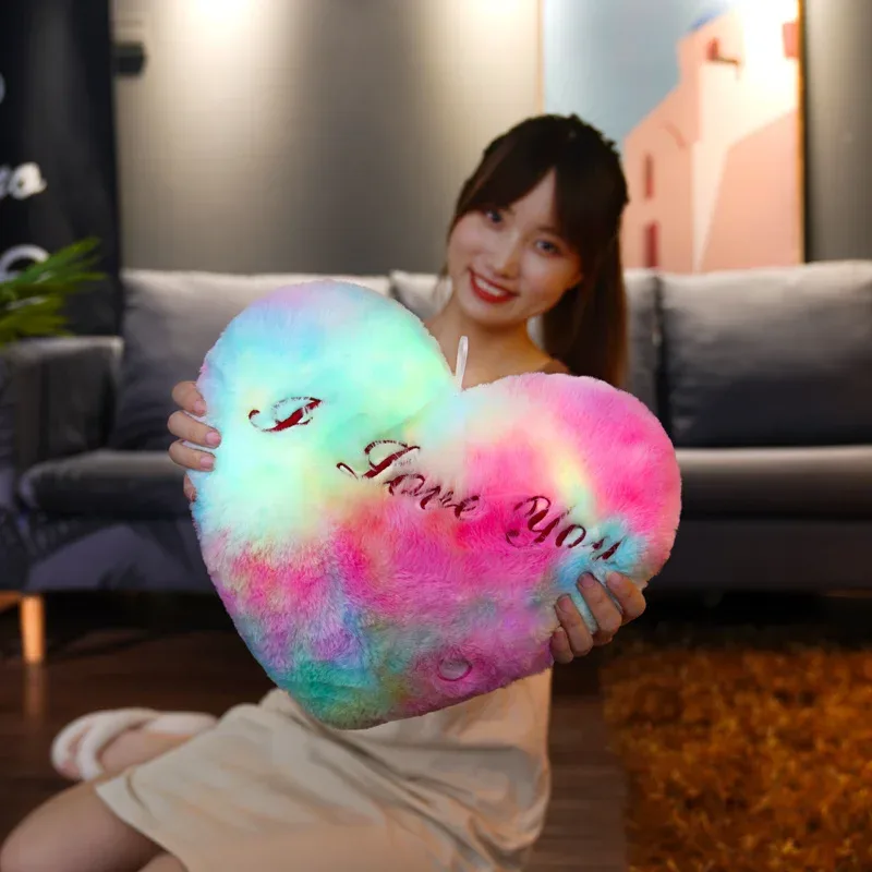 1pc 35CM Glowing Heart Shaped Plush Pillow Stuffed Decorate I LOVE U Colorful Luminous Toy Kids Companion Present Lovers Gift