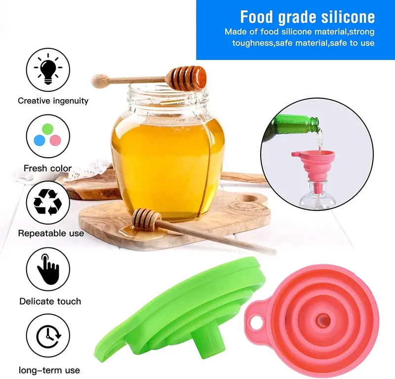 3 PC Silikon Zusammenklappbare Faltbare Trichter Haushalt Küche Kochen Werkzeuge Tragbare Wein Mini Tragbare Öl Topf Trichter — image 3