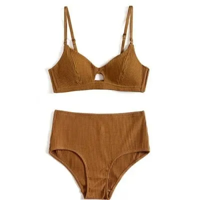 5 colors 95% cotton bra and high waist panty women sexy intimates French stripe seamless female comfort lingerie bras sets