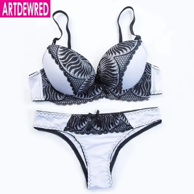 Push Up Bra Set Sexy Briefs Pants Lingerie Deep V Embroidery Underwear Women Flower Lace Bra Set Two Quarters Female Underwear — image 6