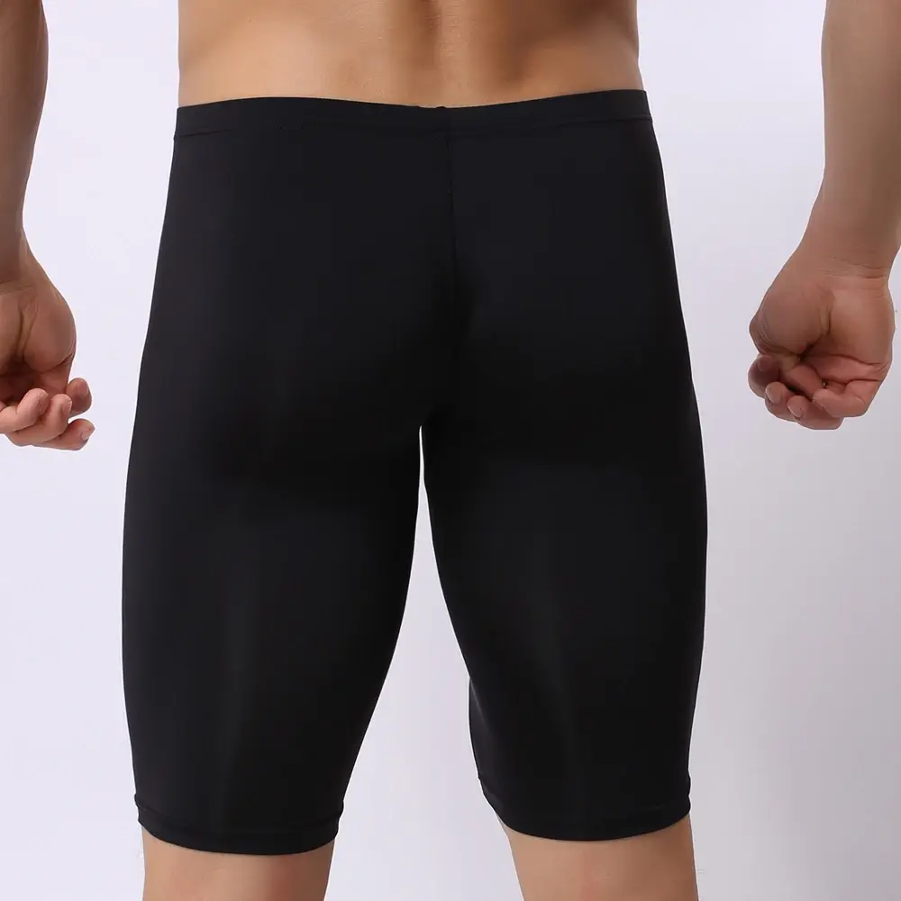 Seluar Dalam Lelaki Ultra Nipis Telus Petinju Lelaki Mengukir Separuh Panjang Pepejal U Convex Pouch Boxer Seluar Dalam Panjang Lelaki