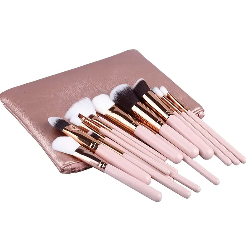 Pro 15pcs Makeup Brushes Set Powder Foundation Eyeshadow Make Up Brushes Cosmetics Soft Synthetic Hair with Leather Case