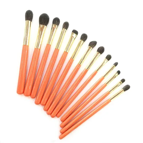 Professional Handmade Makeup Brushes Kit Soft Blue Squirrel Goat Hair Eye Shadow Blending Brush Orange Handle Make Up Brush Set