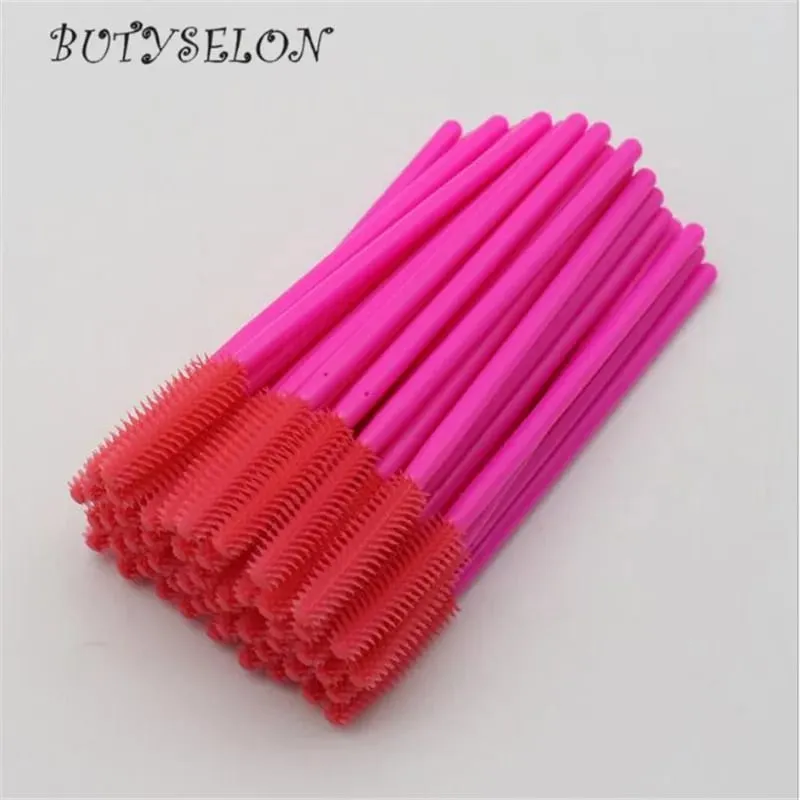 50pcs Disposable Silicone Eyelash Brushes Mascara Wands Applicator Eyebrow Comb Microbrush Lash Extension Supplies Makeup Tools