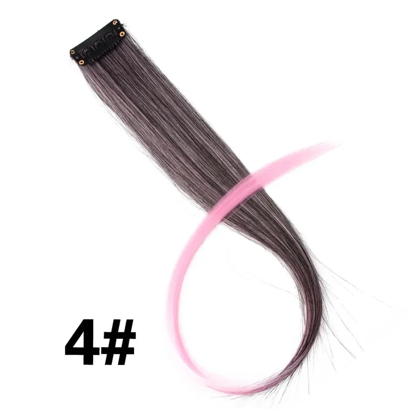 Synthetic Leeons Clip In one Pieces Hair Extensions Heat Resistant Hairpieces Rainbow Ombre Hair Extensions Fake Long Hair Women