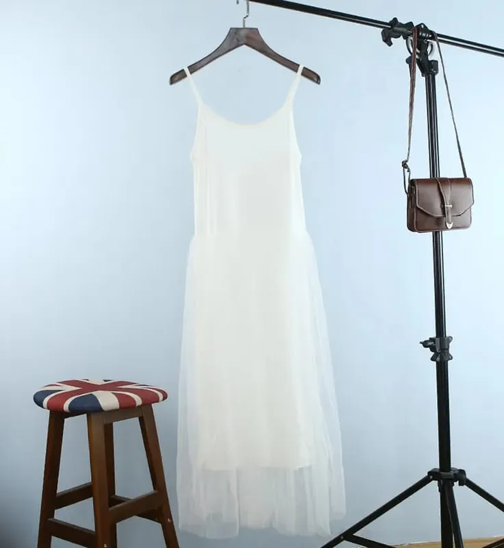 Spring And Summer New Sexy Spaghetti Strap Patchwork Mesh Dress Women Gauze Lace Tank Casual Dresses Sundress Party Vestidos