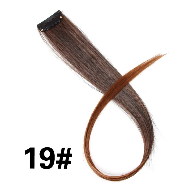 Synthetic Leeons Clip In one Pieces Hair Extensions Heat Resistant Hairpieces Rainbow Ombre Hair Extensions Fake Long Hair Women