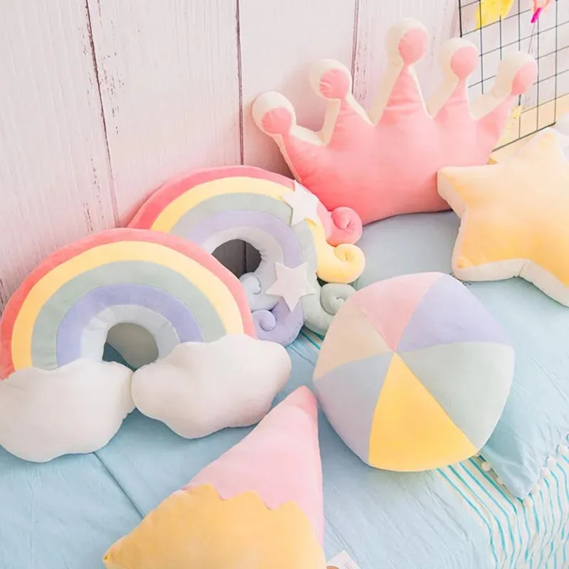 INS HOT Candy Color Cloud Star Plush Pillow Colorful Rainbow Crown Pillow Cushion Sofa Home Decoration Throw Pillow Toy — image 4