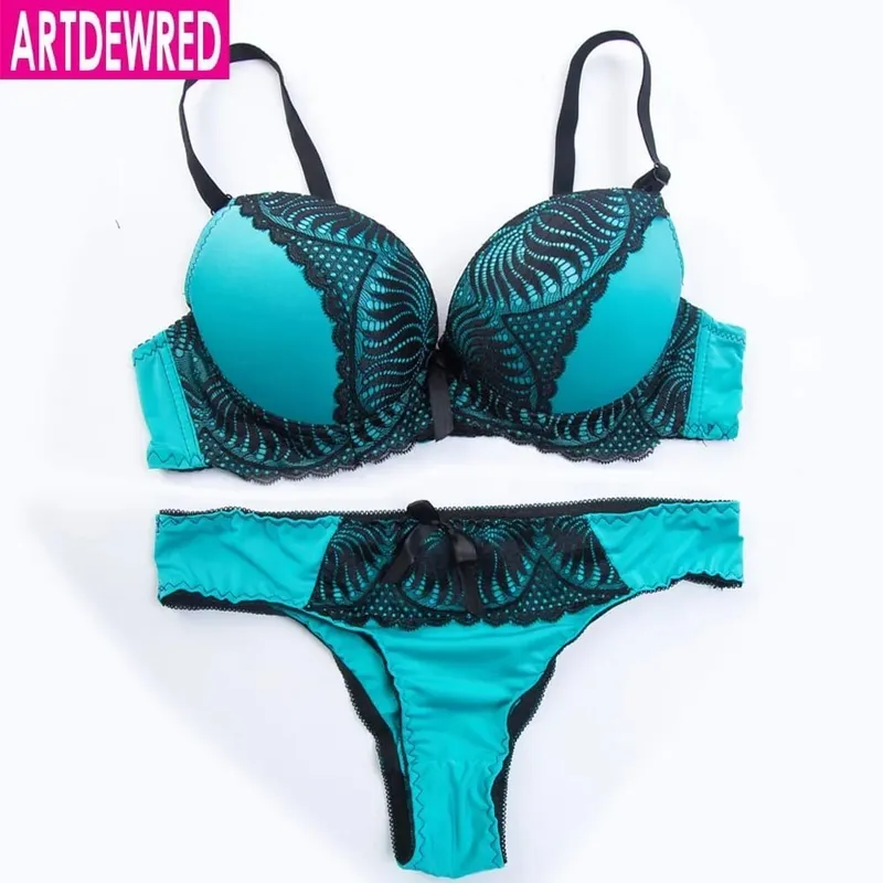 Push Up Bra Set Sexy Briefs Pants Lingerie Deep V Embroidery Underwear Women Flower Lace Bra Set Two Quarters Female Underwear — image 7
