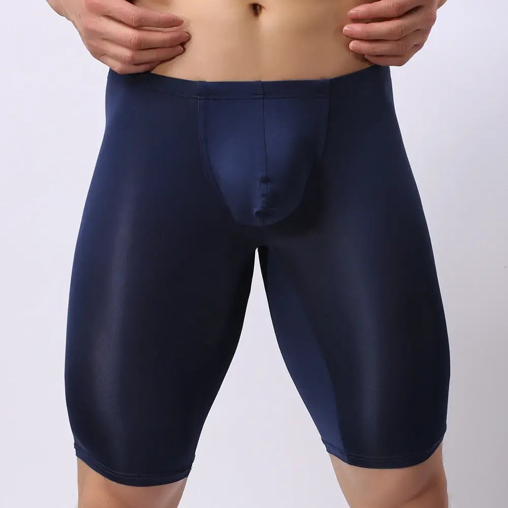 Seluar Dalam Lelaki Ultra Nipis Telus Petinju Lelaki Mengukir Separuh Panjang Pepejal U Convex Pouch Boxer Seluar Dalam Panjang Lelaki