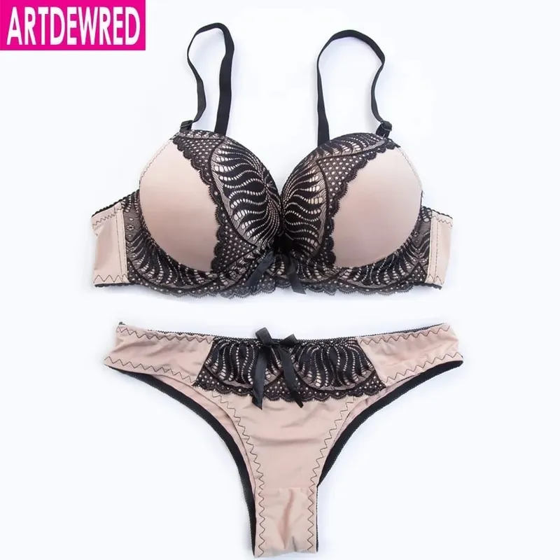 Push Up Bra Set Sexy Briefs Pants Lingerie Deep V Embroidery Underwear Women Flower Lace Bra Set Two Quarters Female Underwear — image 5